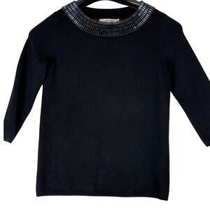 Boden Womens Sweater Size 6 Black Beaded Wool Blend Holiday Chic Luxury Sparkle